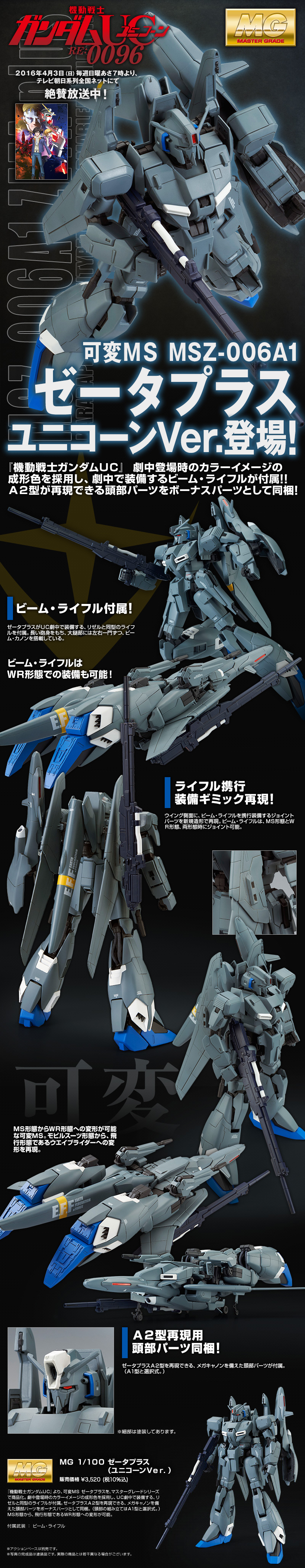 MG 1/100 ゼータプラス（ユニコーンVer.） 公式商品説明（画像）