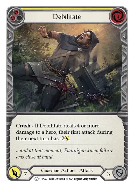 [1HP077]Debilitate[Common]（History Pack 1 Guardian Action Attack Yellow）【FleshandBlood FaB】