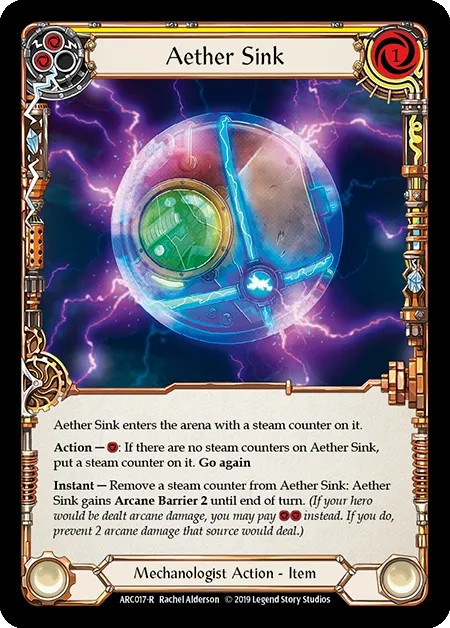 [ARC017-R-Rainbow Foil]Aether Sink[Rare]（Arcane Rising First Edition Mechanologist Action Item Non-Attack Yellow）【FleshandBlood FaB】