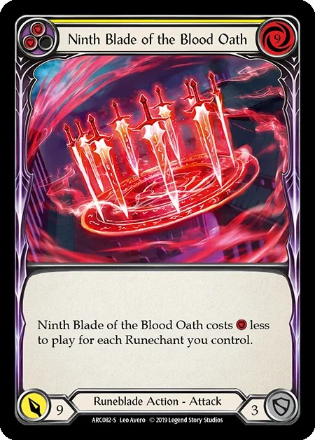 [ARC082-S-Rainbow Foil]Ninth Blade of the Blood Oath[Super Rare]（Arcane Rising First Edition Runeblade Action Attack Yellow）【FleshandBlood FaB】