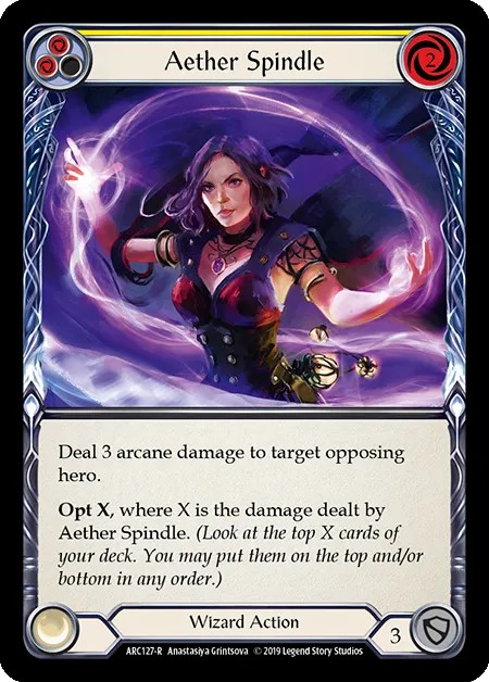 [ARC127-R-Rainbow Foil]Aether Spindle[Rare]（Arcane Rising First Edition Wizard Action Non-Attack Yellow）【FleshandBlood FaB】