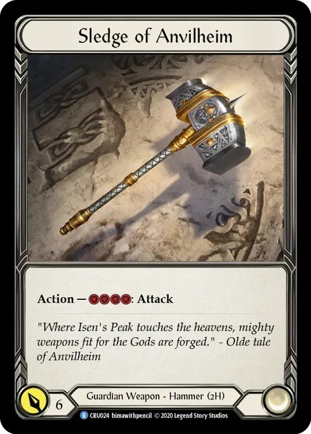 [CRU024]Sledge of Anvilheim[Rare]（Crucible of War First Edition Guardian Weapon 2H Hammer）【FleshandBlood FaB】