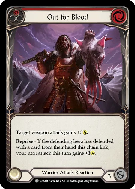 [CRU088-Rainbow Foil]Out for Blood[Common]（Crucible of War First Edition Warrior Attack Reaction Red）【FleshandBlood FaB】
