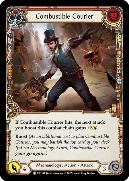 [CRU109-Rainbow Foil]Combustible Courier[Common]（Crucible of War First Edition Mechanologist Action Attack Red）【FleshandBlood FaB】