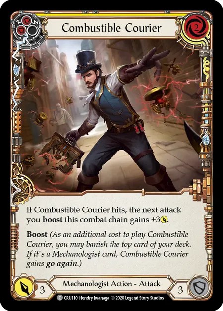 [CRU110-Rainbow Foil]Combustible Courier[Common]（Crucible of War First Edition Mechanologist Action Attack Yellow）【FleshandBlood FaB】