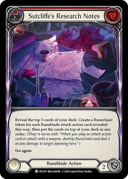 [CRU154-Rainbow Foil]Sutcliffe’s Research Notes[Common]（Crucible of War First Edition Runeblade Action Non-Attack Red）【FleshandBlood FaB】