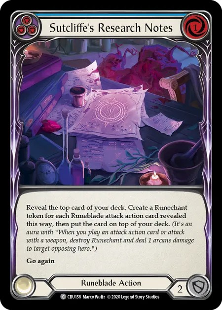 [CRU156-Rainbow Foil]Sutcliffe’s Research Notes[Common]（Crucible of War First Edition Runeblade Action Non-Attack Blue）【FleshandBlood FaB】
