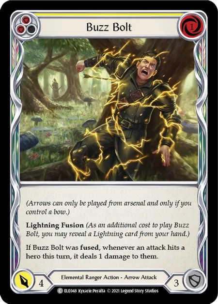 [ELE048-Rainbow Foil]Buzz Bolt[Common]（Tales of Aria First Edition Elemental Ranger Action Arrow Attack Yellow）【FleshandBlood FaB】