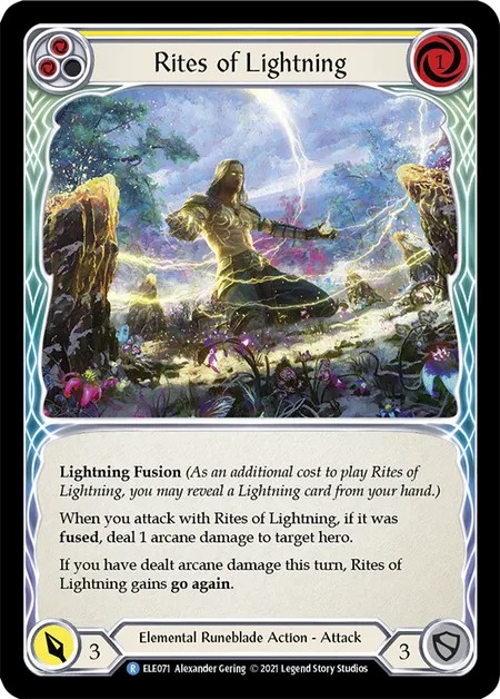 [ELE071-Rainbow Foil]Rites of Lightning[Rare]（Tales of Aria First Edition Elemental Runeblade Action Attack Yellow）【FleshandBlood FaB】
