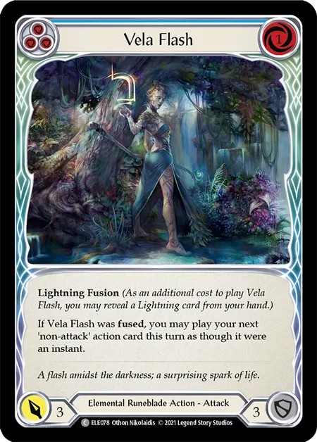 [ELE078-Rainbow Foil]Vela Flash[Common]（Tales of Aria First Edition Elemental Runeblade Action Attack Blue）【FleshandBlood FaB】
