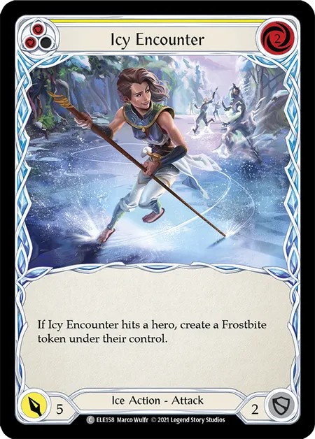 [ELE158-Rainbow Foil]Icy Encounter[Common]（Tales of Aria First Edition Ice NotClassed Action Attack Yellow）【FleshandBlood FaB】