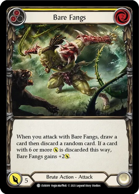 [EVR009]Bare Fangs[Common]（Everfest Brute Action Attack Yellow）【FleshandBlood FaB】