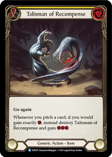 [EVR191]Talisman of Recompense[Rare]（Everfest Generic Action Item Non-Attack Yellow）【FleshandBlood FaB】