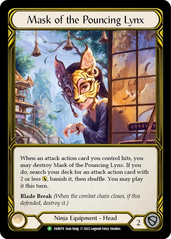 [FAB079-Gold Foil]Mask of the Pouncing Lynx[Promo]（Premier OP Ninja Equipment Head）【FleshandBlood FaB】