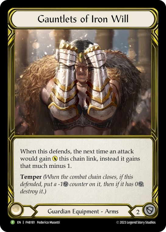 [FAB181-Gold Foil]Gauntlets of Iron Will[Promo]（Premier OP Guardian Equipment Arms）【FleshandBlood FaB】