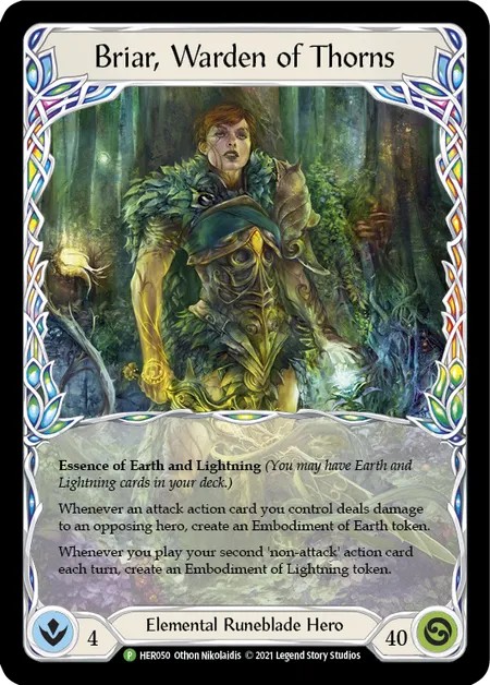 [HER050-Rainbow Foil]Briar, Warden of Thorns[Promo]（Premier OP Earth,Elemental,Lightning Runeblade Hero）【FleshandBlood FaB】
