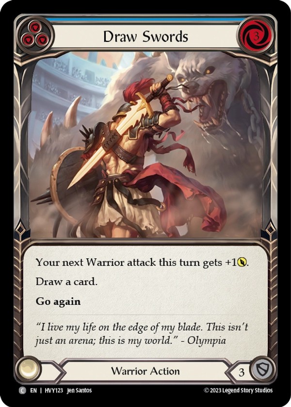 [HVY123]Draw Swords[Common]（Heavy Hitters Warrior Action Non-Attack Blue）【FleshandBlood FaB】