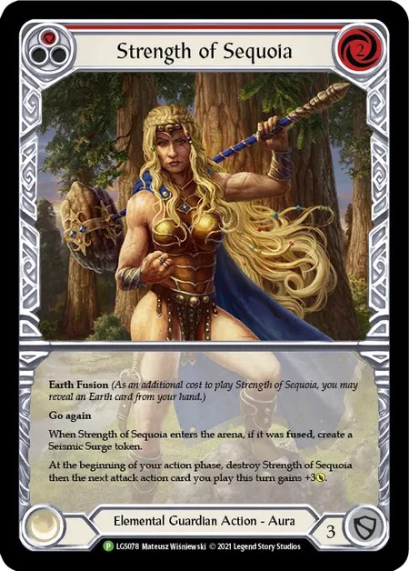 [LGS078-Rainbow Foil]Strength of Sequoia[Promo]（Armory Elemental Guardian Action Aura Non-Attack Red）【FleshandBlood FaB】