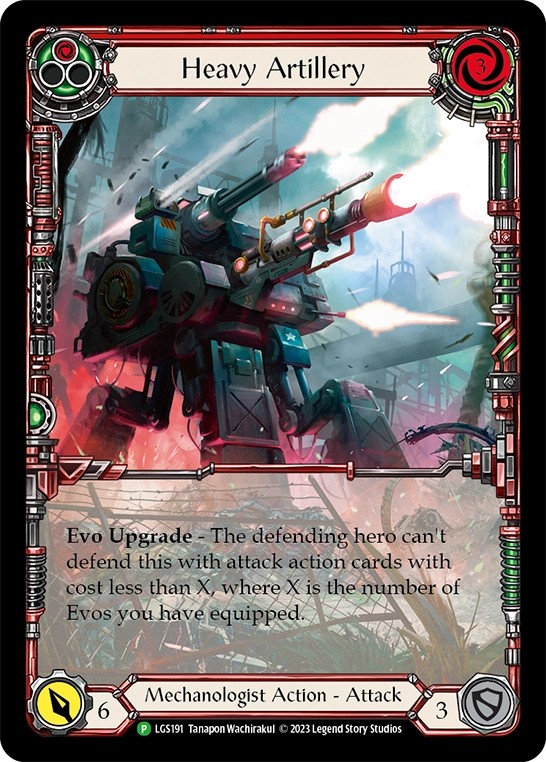 [LGS191-Rainbow Foil]Heavy Artillery[Promo]（Armory Mechanologist Action Attack Red）【FleshandBlood FaB】