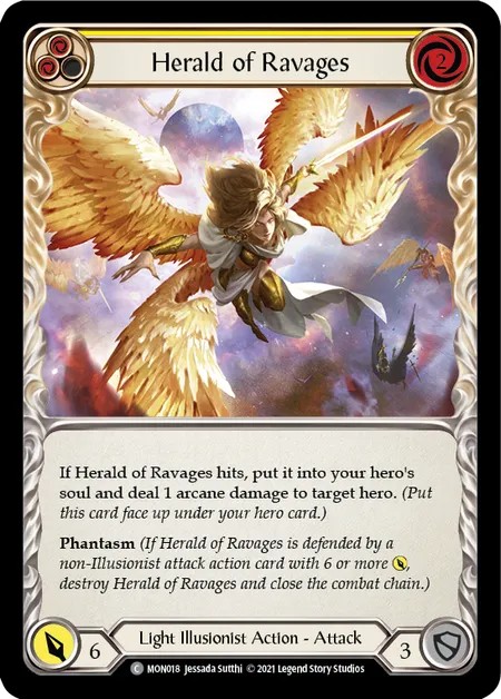 [MON018-Rainbow Foil]Herald of Ravages[Common]（Monarch First Edition Light Illusionist Action Attack Yellow）【FleshandBlood FaB】