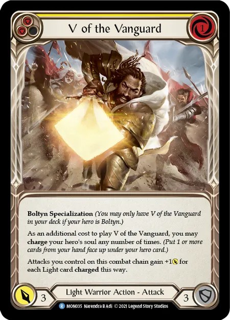[MON035-Rainbow Foil]V of the Vanguard[Rare]（Monarch First Edition Light Warrior Action Attack Yellow）【FleshandBlood FaB】