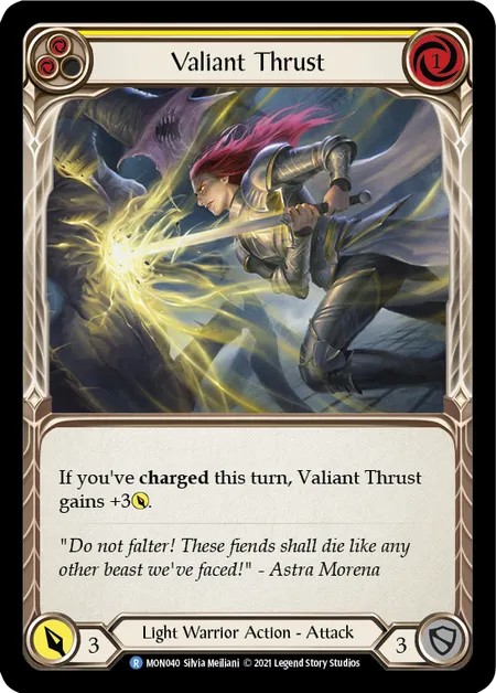[MON040]Valiant Thrust[Rare]（Monarch First Edition Light Warrior Action Attack Yellow）【FleshandBlood FaB】