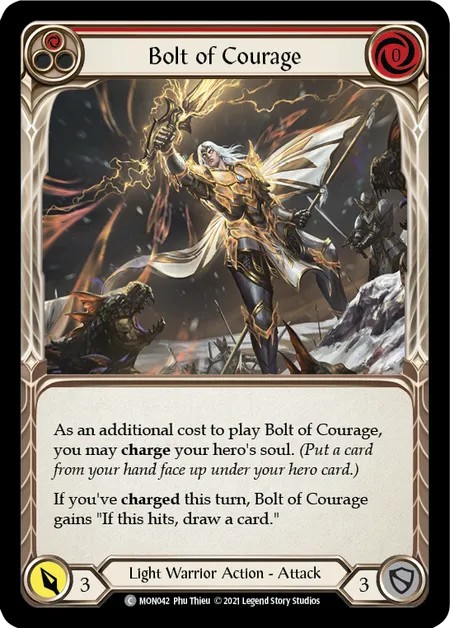 [MON042-Rainbow Foil]Bolt of Courage[Common]（Monarch First Edition Light Warrior Action Attack Red）【FleshandBlood FaB】