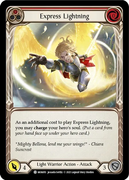 [MON051-Rainbow Foil]Express Lightning[Common]（Monarch First Edition Light Warrior Action Attack Red）【FleshandBlood FaB】