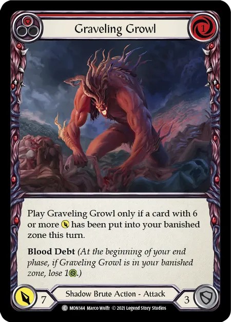 [MON144-Rainbow Foil]Graveling Growl[Common]（Monarch First Edition Shadow Brute Action Attack Red）【FleshandBlood FaB】