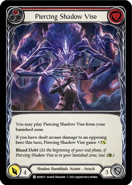 [MON171]Piercing Shadow Vise[Common]（Monarch First Edition Shadow Runeblade Action Attack Red）【FleshandBlood FaB】