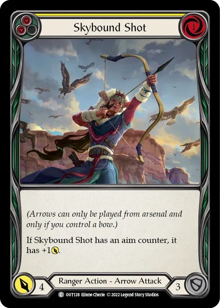 [OUT128-Rainbow Foil]Skybound Shot[Common]（Outsiders Ranger Action Arrow  Attack Yellow）【FleshandBlood FaB】