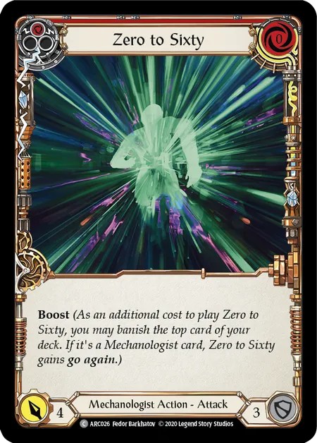 [U-ARC026-Rainbow Foil]Zero to Sixty[Common]（Arcane Rising Unlimited Edition Mechanologist Action Attack Red）【FleshandBlood FaB】