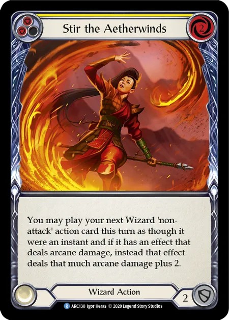 [U-ARC130]Stir the Aetherwinds[Rare]（Arcane Rising Unlimited Edition Wizard Action Non-Attack Yellow）【FleshandBlood FaB】
