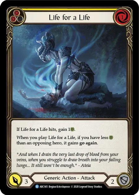 [U-ARC165-Rainbow Foil]Life for a Life[Rare]（Arcane Rising Unlimited Edition Generic Action Attack Yellow）【FleshandBlood FaB】