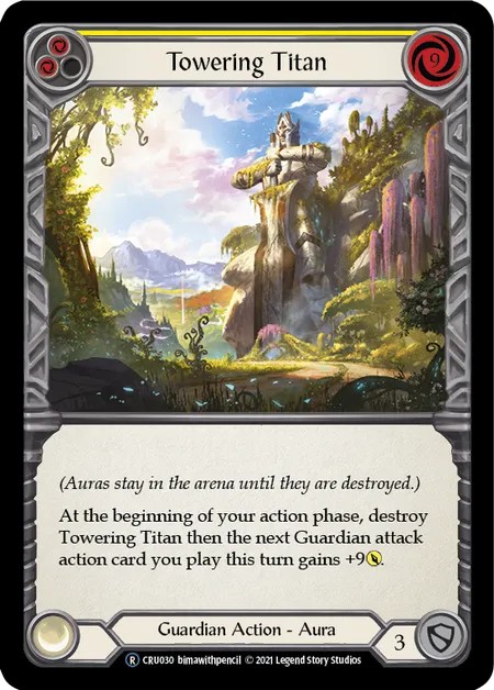 [U-CRU030-Rainbow Foil]Towering Titan[Rare]（Crucible of War Unlimited Edition Guardian Action Aura Non-Attack Yellow）【FleshandBlood FaB】