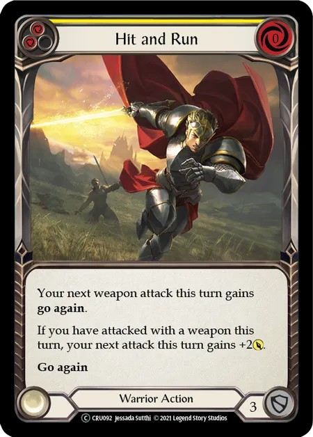 [U-CRU092]Hit and Run[Common]（Crucible of War Unlimited Edition Warrior Action Non-Attack Yellow）【FleshandBlood FaB】