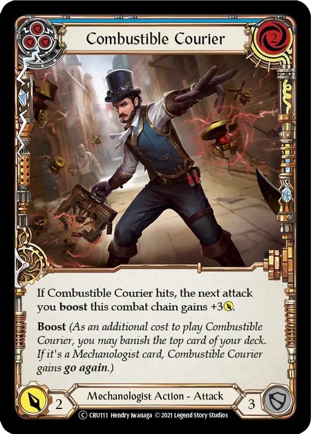 [U-CRU111-Rainbow Foil]Combustible Courier[Common]（Crucible of War Unlimited Edition Mechanologist Action Attack Blue）【FleshandBlood FaB】