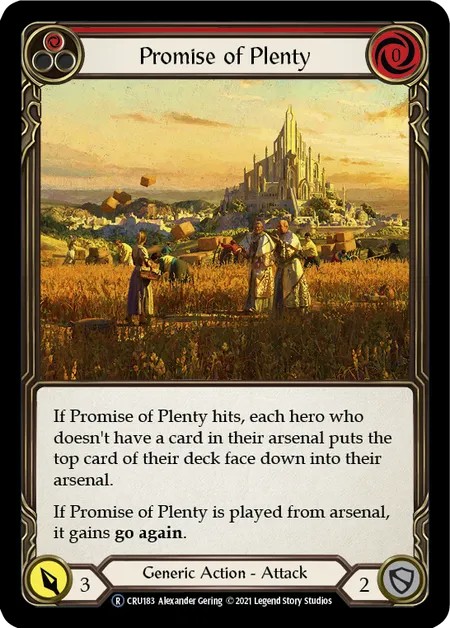 [U-CRU183]Promise of Plenty[Rare]（Crucible of War Unlimited Edition Generic Action Attack Red）【FleshandBlood FaB】