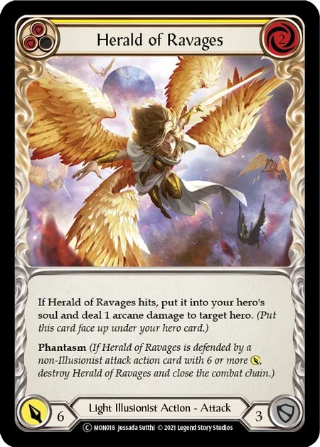 [U-MON018-Rainbow Foil]Herald of Ravages[Common]（Monarch Unlimited Edition Light Illusionist Action Attack Yellow）【FleshandBlood FaB】