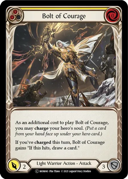 [U-MON043]Bolt of Courage[Common]（Monarch Unlimited Edition Light Warrior Action Attack Yellow）【FleshandBlood FaB】
