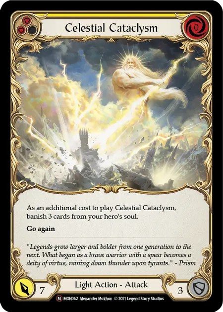 [U-MON062-Rainbow Foil]Celestial Cataclysm[Majestic]（Monarch Unlimited Edition Light NotClassed Action Attack Yellow）【FleshandBlood FaB】