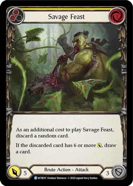 [U-WTR015]Savage Feast[Rare]（Welcome to Rathe Unlimited Edition Brute Action Attack Yellow）【FleshandBlood FaB】