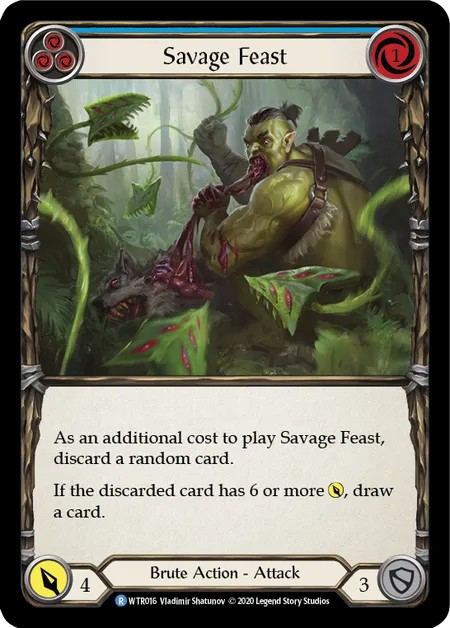 [U-WTR016]Savage Feast[Rare]（Welcome to Rathe Unlimited Edition Brute Action Attack Blue）【FleshandBlood FaB】