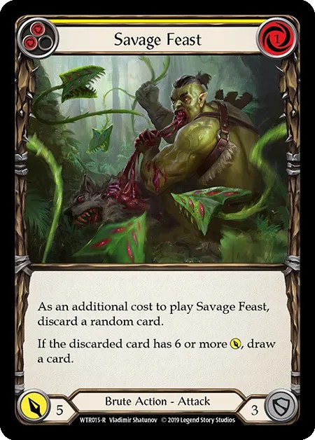 [WTR015-R-Rainbow Foil]Savage Feast[Rare]（Welcome to Rathe Alpha Print Brute Action Attack Yellow）【FleshandBlood FaB】