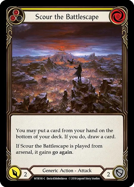 [WTR195-C-Rainbow Foil]Scour the Battlescape[Common]（Welcome to Rathe Alpha Print Generic Action Attack Yellow）【FleshandBlood FaB】