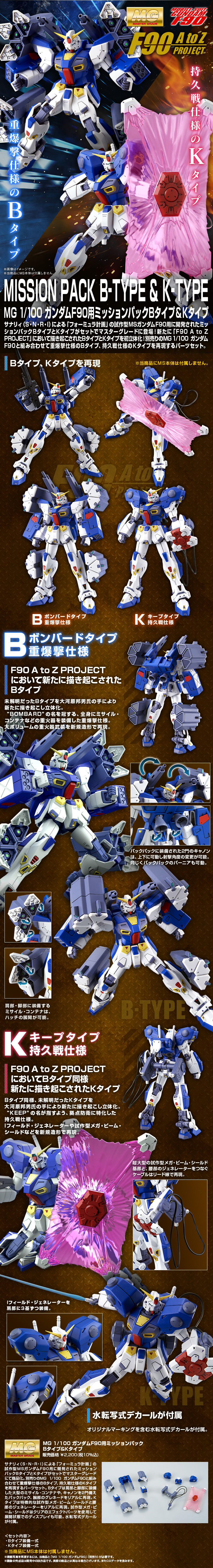 MG 1/100 ガンダムF90用 ミッションパック Bタイプ＆Kタイプ 公式商品説明（画像）